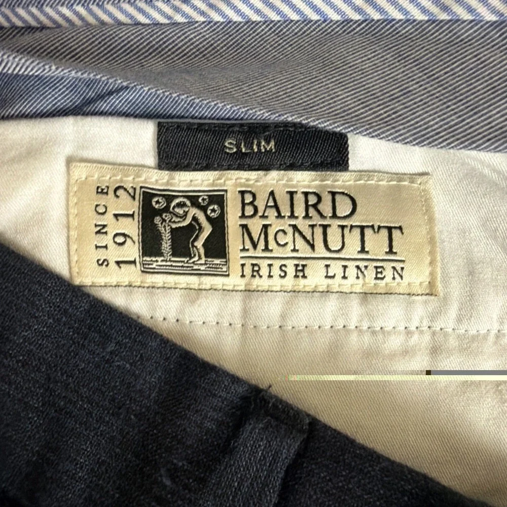 J.Crew Bowery Slim Fit, Baird McNutt Irish Linen Pants Men's 32x30 Navy Preppy